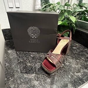 Vince Camuto Red and Gold Studded Platform Heels